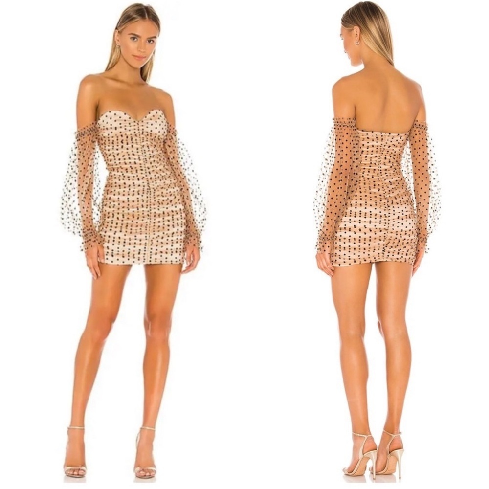 MAJORELLE Strapless Dress in Gold and Black